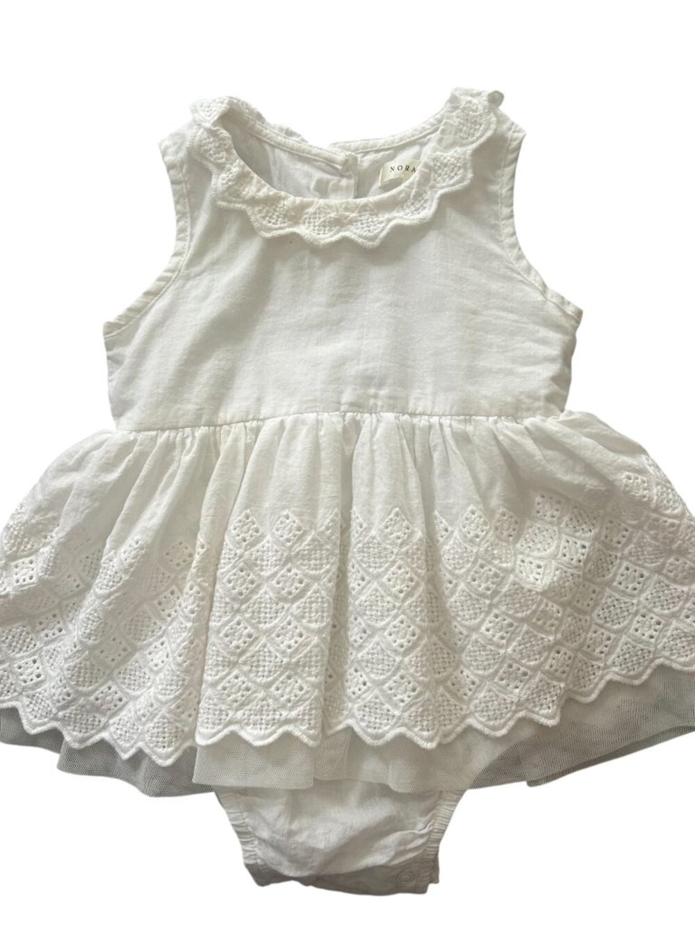 Noralee Georgia Dress Baby Girl Size 6 Months White Dress Eyelet Trim